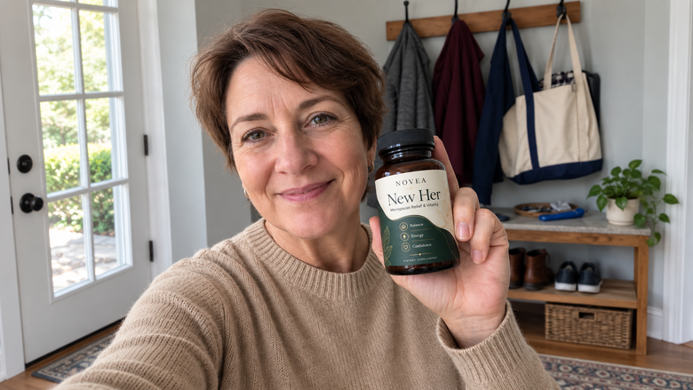 Smiling woman holding Novea New Her